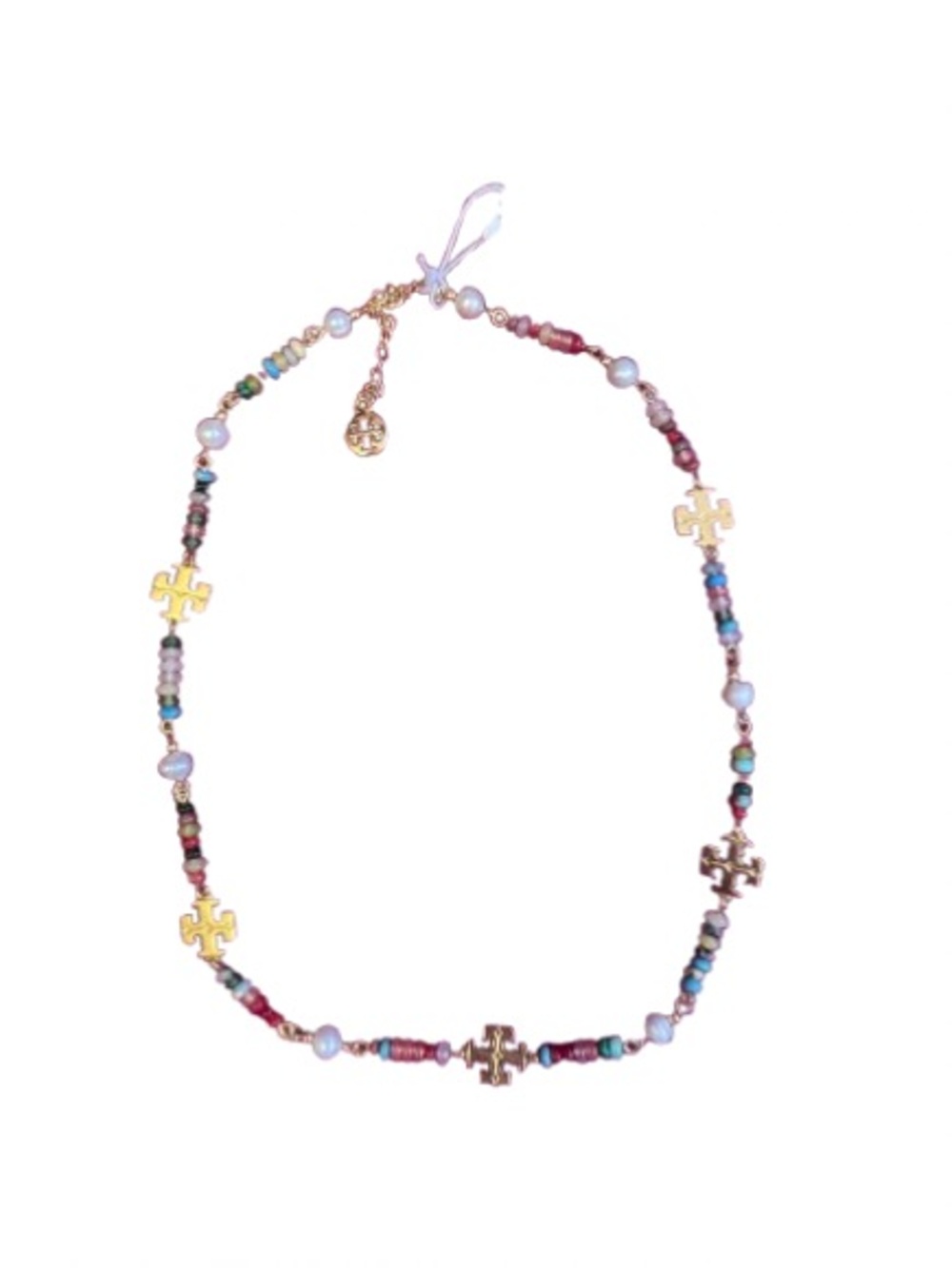 Tory Burch Multicolor Beaded Necklace with Gold Logo Accents